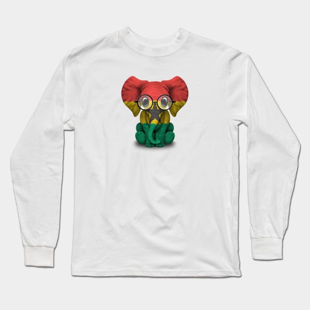 Baby Elephant with Glasses and Ghana Flag Long Sleeve T-Shirt by jeffbartels